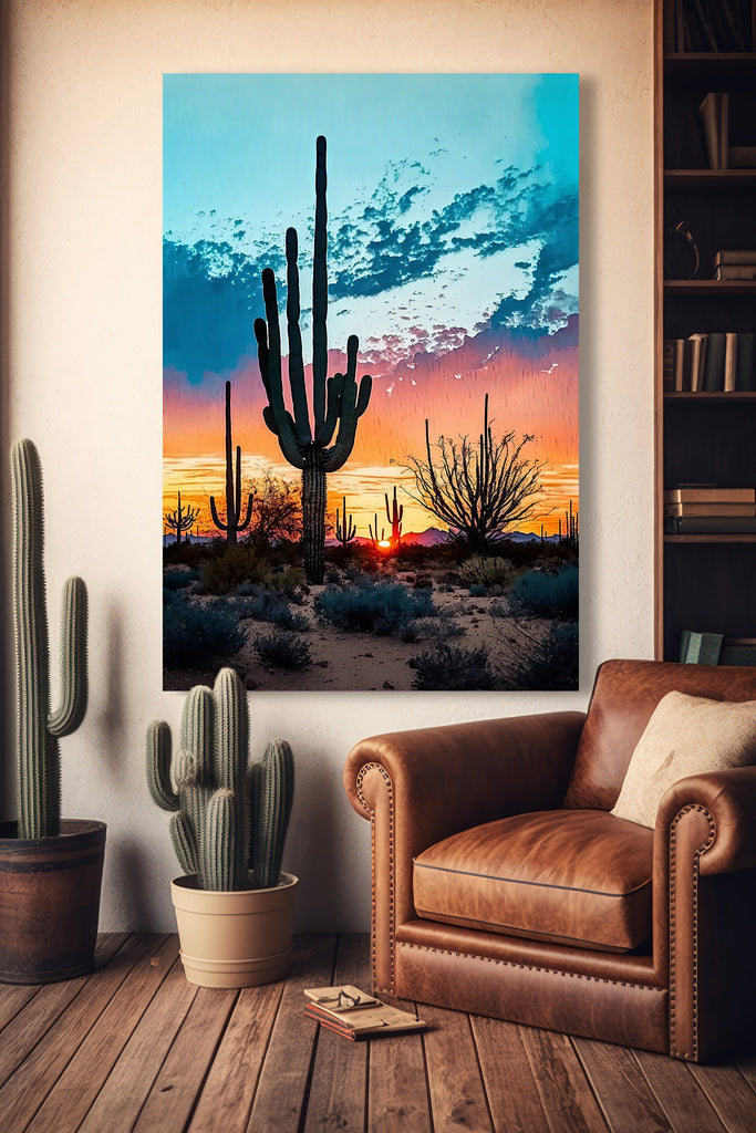 Desert Sunset Print Colorful Watercolor Wall Art Southwest Landscape Gift Saguaro Cactus Beautiful Nature Home Decor