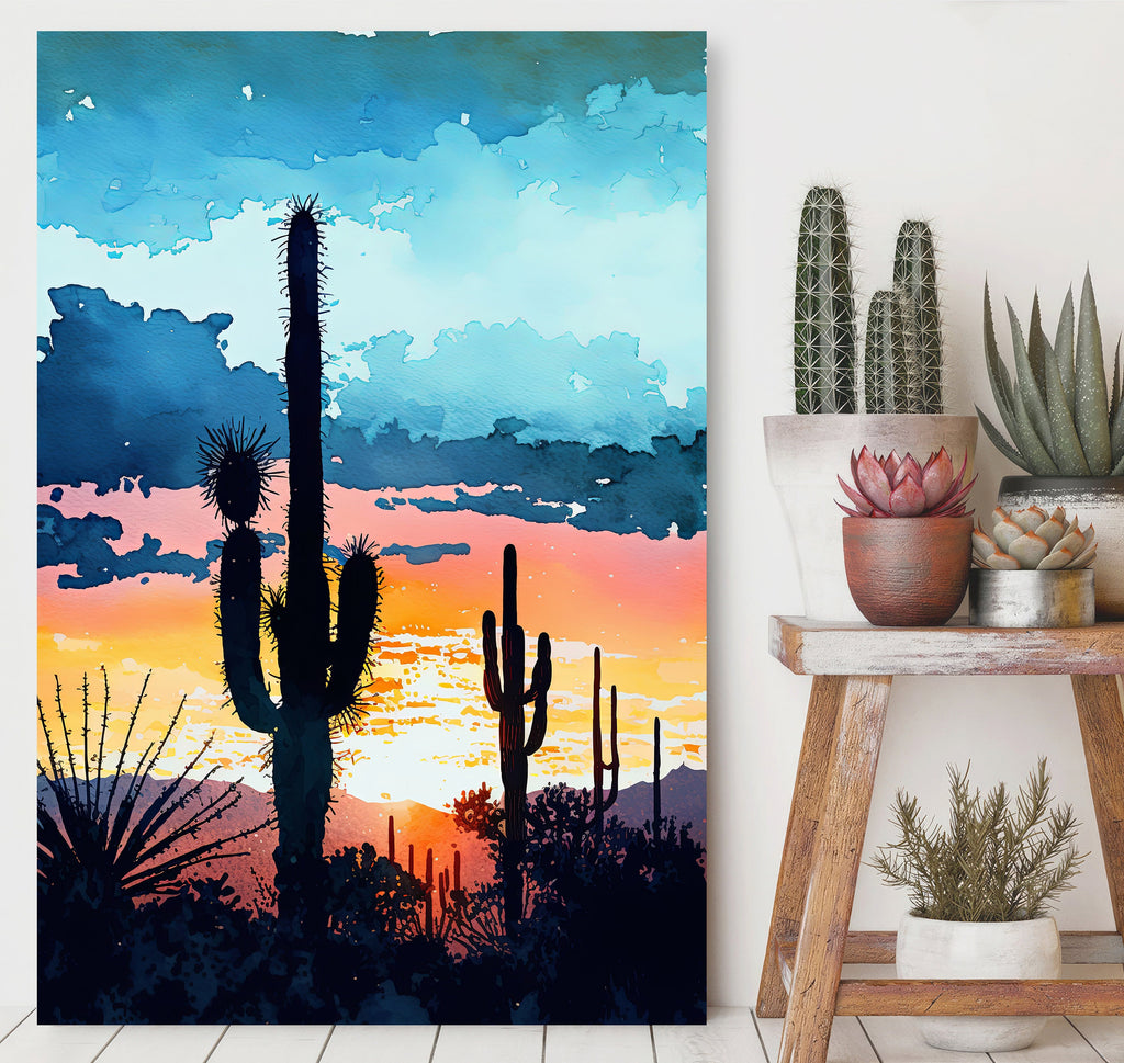 Desert Sunset Print Colorful Watercolor Wall Art Southwest Landscape Gift Saguaro Cactus Beautiful Nature Home Decor