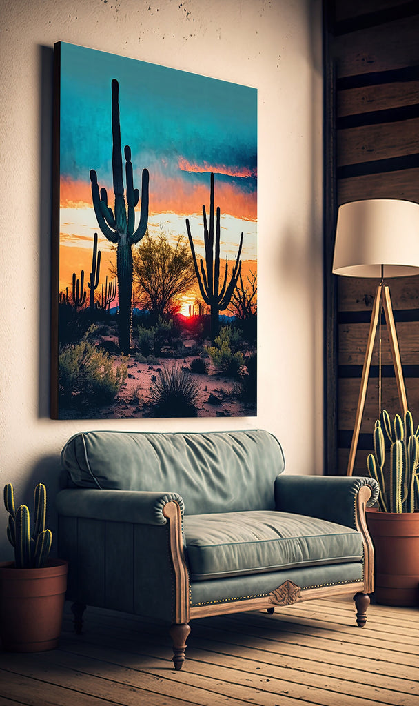 Desert Sunset Print Colorful Watercolor Wall Art Southwest Landscape Gift Saguaro Cactus Beautiful Nature Home Decor