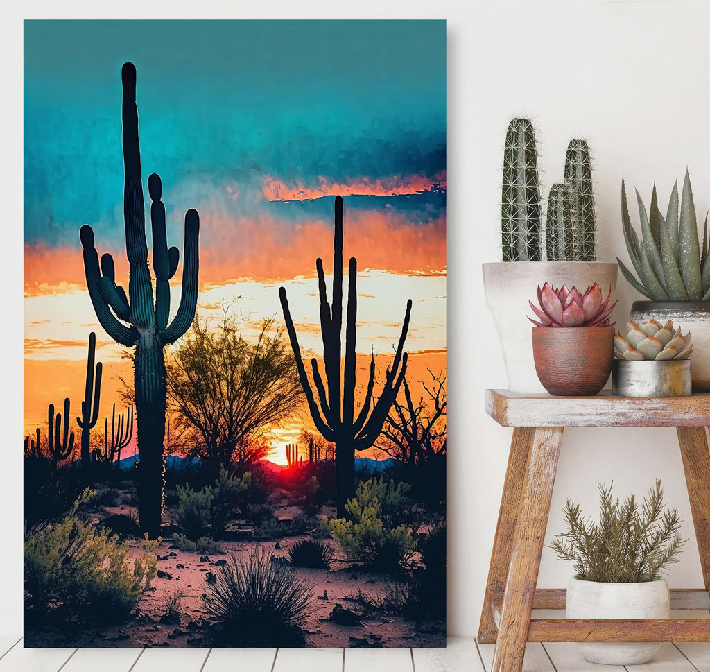 Desert Sunset Print Colorful Watercolor Wall Art Southwest Landscape Gift Saguaro Cactus Beautiful Nature Home Decor