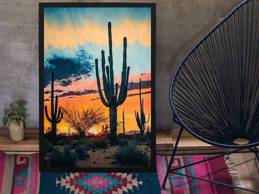 Desert Sunset Print Colorful Watercolor Wall Art Southwest Landscape Gift Saguaro Cactus Beautiful Nature Home Decor