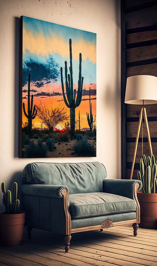 Desert Sunset Print Colorful Watercolor Wall Art Southwest Landscape Gift Saguaro Cactus Beautiful Nature Home Decor