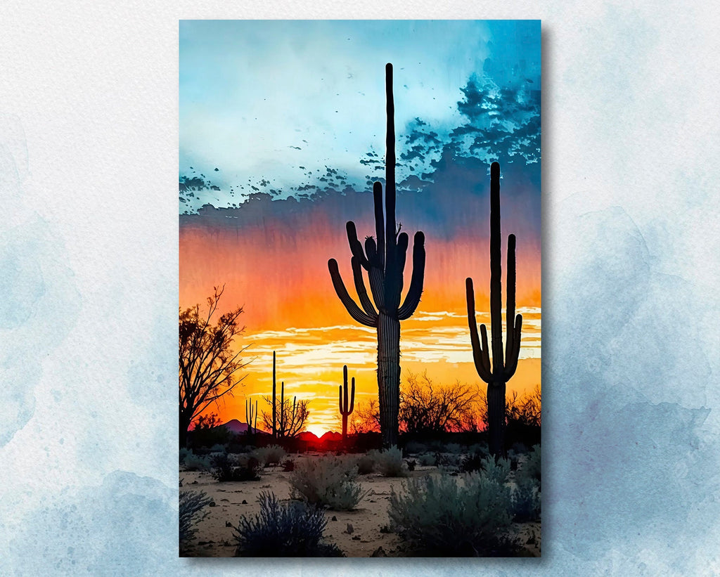 Desert Sunset Print Colorful Watercolor Wall Art Southwest Landscape Gift Saguaro Cactus Beautiful Nature Home Decor