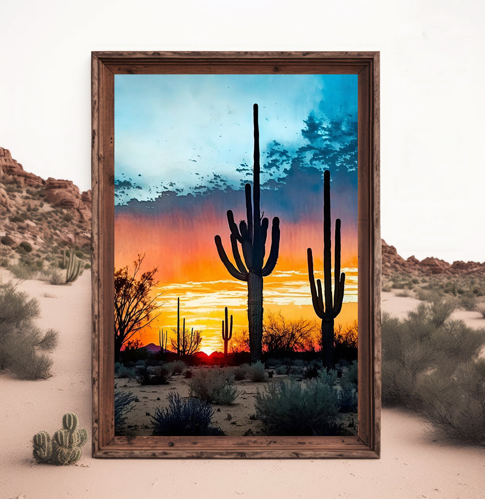 Desert Sunset Print Colorful Watercolor Wall Art Southwest Landscape Gift Saguaro Cactus Beautiful Nature Home Decor