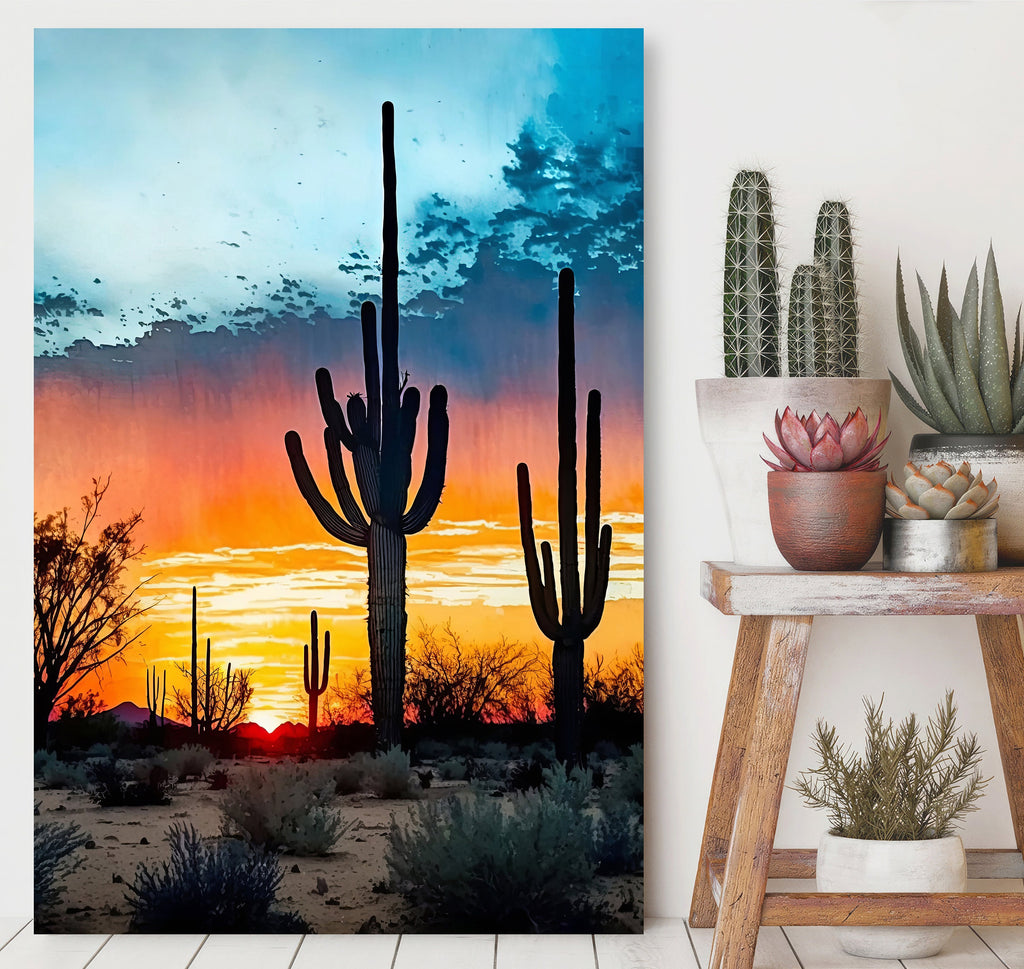 Desert Sunset Print Colorful Watercolor Wall Art Southwest Landscape Gift Saguaro Cactus Beautiful Nature Home Decor