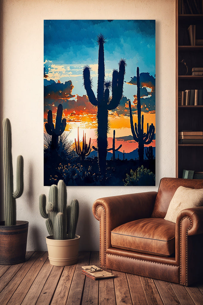 Desert Sunset Print Colorful Watercolor Wall Art Southwest Landscape Gift Saguaro Cactus Beautiful Nature Home Decor