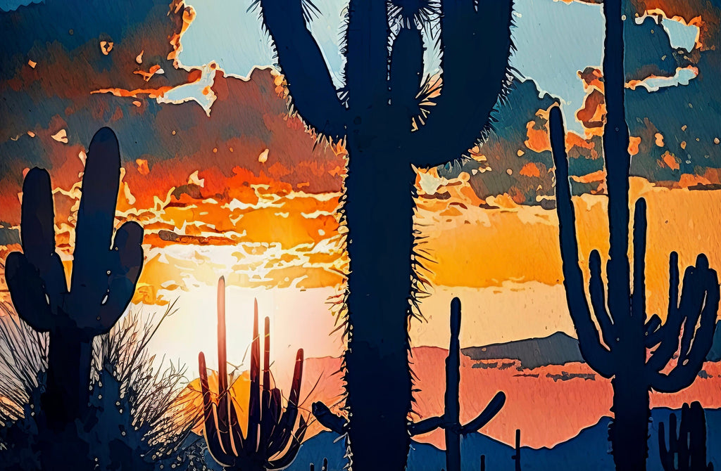 Desert Sunset Print Colorful Watercolor Wall Art Southwest Landscape Gift Saguaro Cactus Beautiful Nature Home Decor