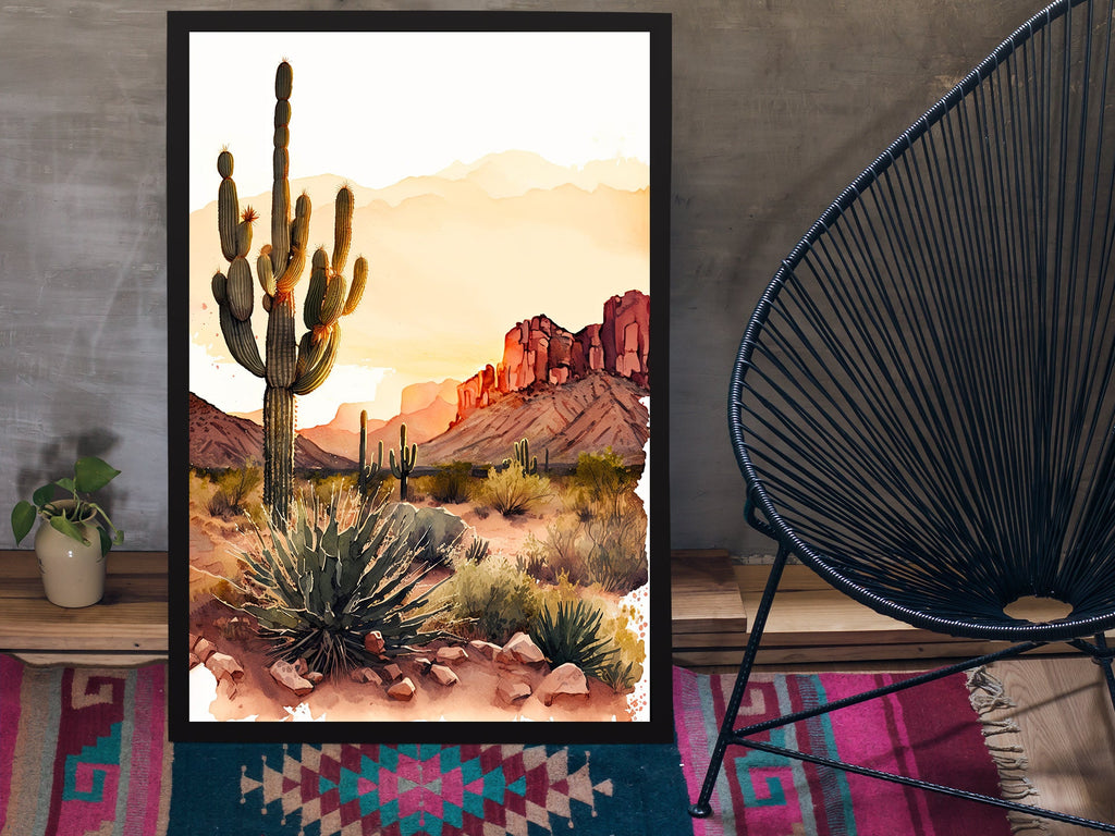 Desert Sunset Print Colorful Watercolor Wall Art Southwest Landscape Gift Saguaro Cactus Beautiful Nature Home Decor