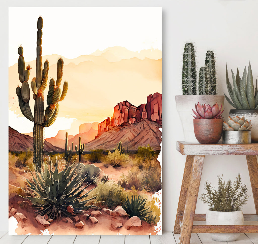 Desert Sunset Print Colorful Watercolor Wall Art Southwest Landscape Gift Saguaro Cactus Beautiful Nature Home Decor