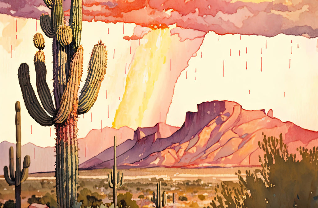 Desert Landscape Print Colorful Rainy Watercolor Wall Art Southwest Gift Saguaro Cactus Beautiful Nature Home Decor