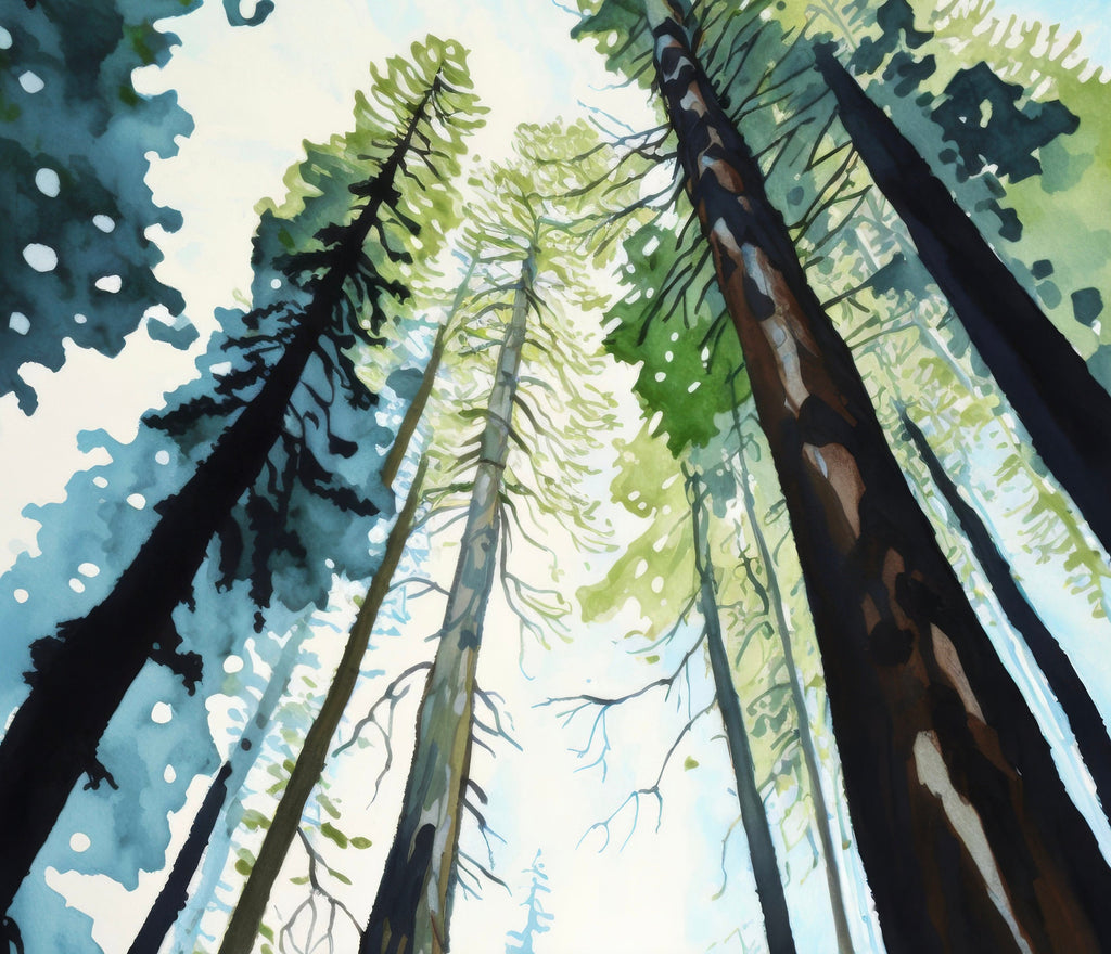 Redwood Tree Forest California Print Sequoia National Park Wall Art Landscape Watercolor Painting Gift Rustic Woodland Home Decor