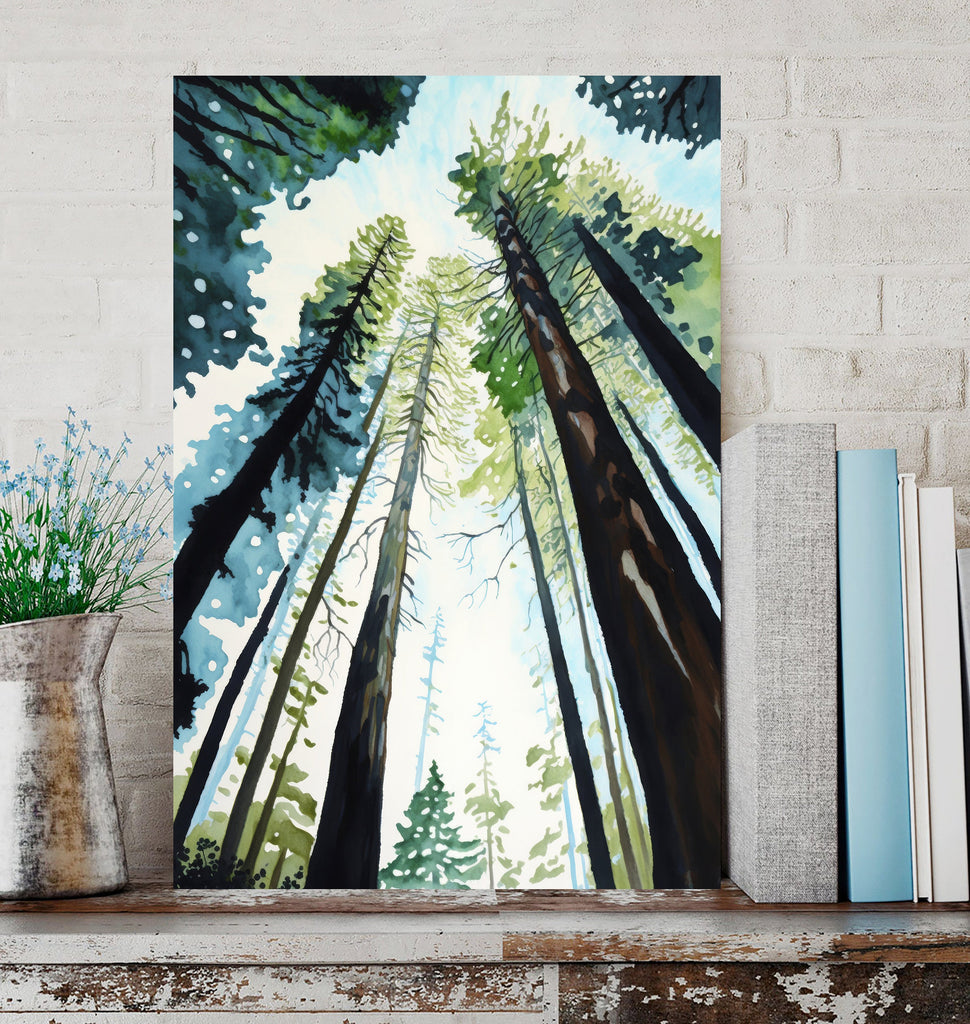 Redwood Tree Forest California Print Sequoia National Park Wall Art Landscape Watercolor Painting Gift Rustic Woodland Home Decor