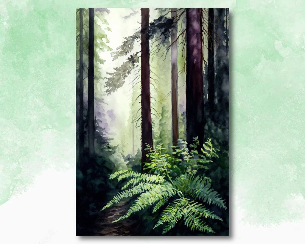 Redwood Tree Forest California Print Sequoia National Park Wall Art Landscape Watercolor Painting Gift Rustic Woodland Home Decor