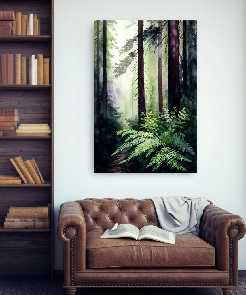 Redwood Tree Forest California Print Sequoia National Park Wall Art Landscape Watercolor Painting Gift Rustic Woodland Home Decor