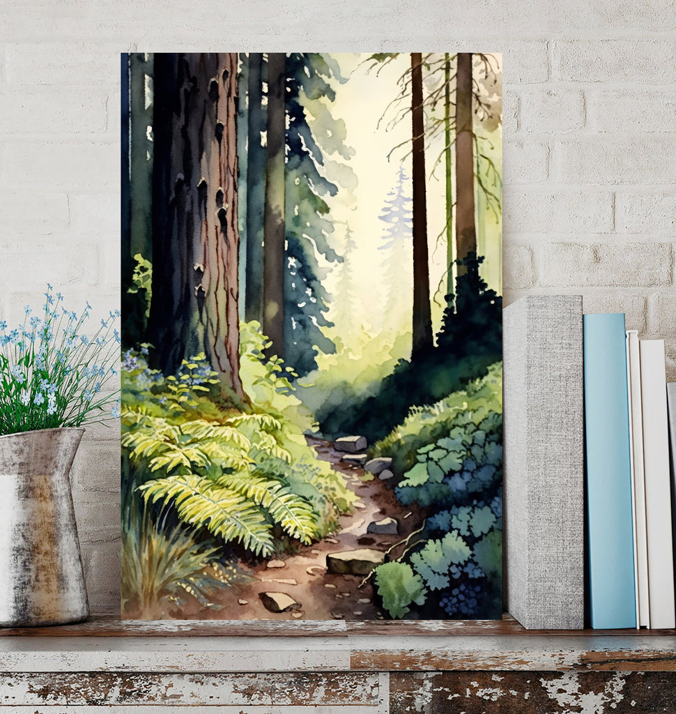 Redwood Tree Forest California Print Sequoia National Park Wall Art Landscape Watercolor Painting Gift Rustic Woodland Home Decor