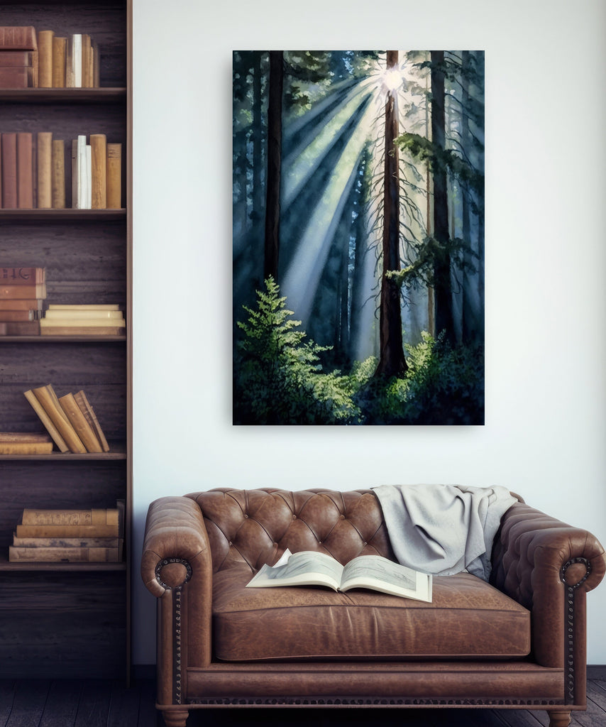 Redwood Tree Forest California Print Sequoia National Park Wall Art Landscape Watercolor Painting Gift Rustic Woodland Home Decor