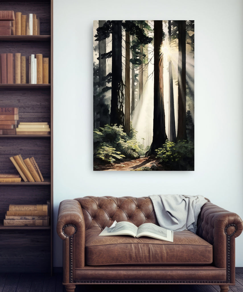 Redwood Tree Forest California Print Sequoia National Park Wall Art Landscape Watercolor Painting Gift Rustic Woodland Home Decor