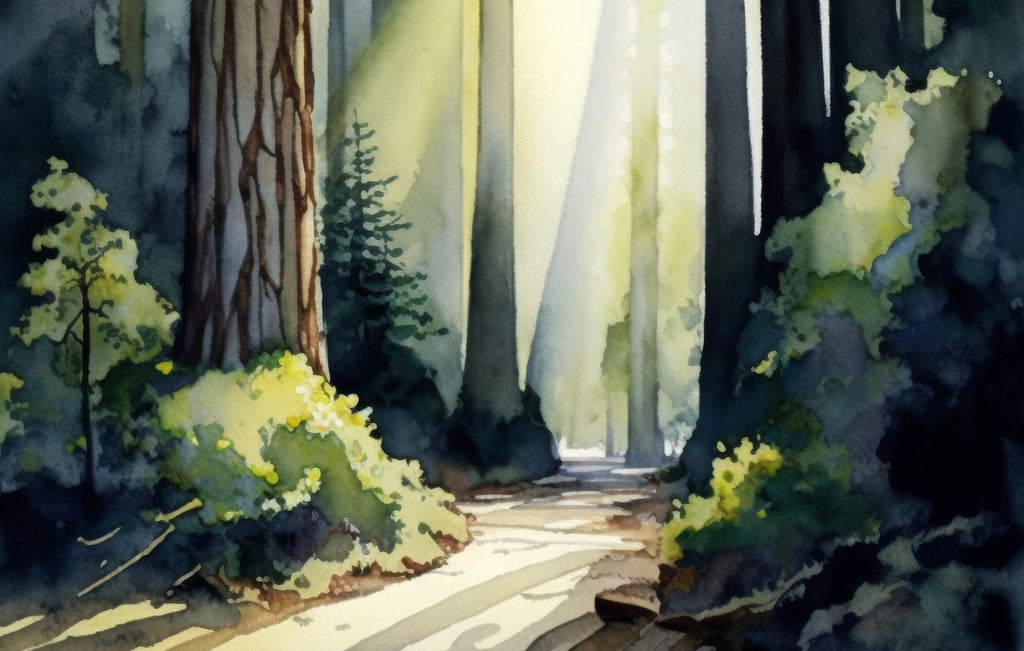 Redwood Tree Forest California Print Sequoia National Park Wall Art Landscape Watercolor Painting Gift Rustic Woodland Home Decor