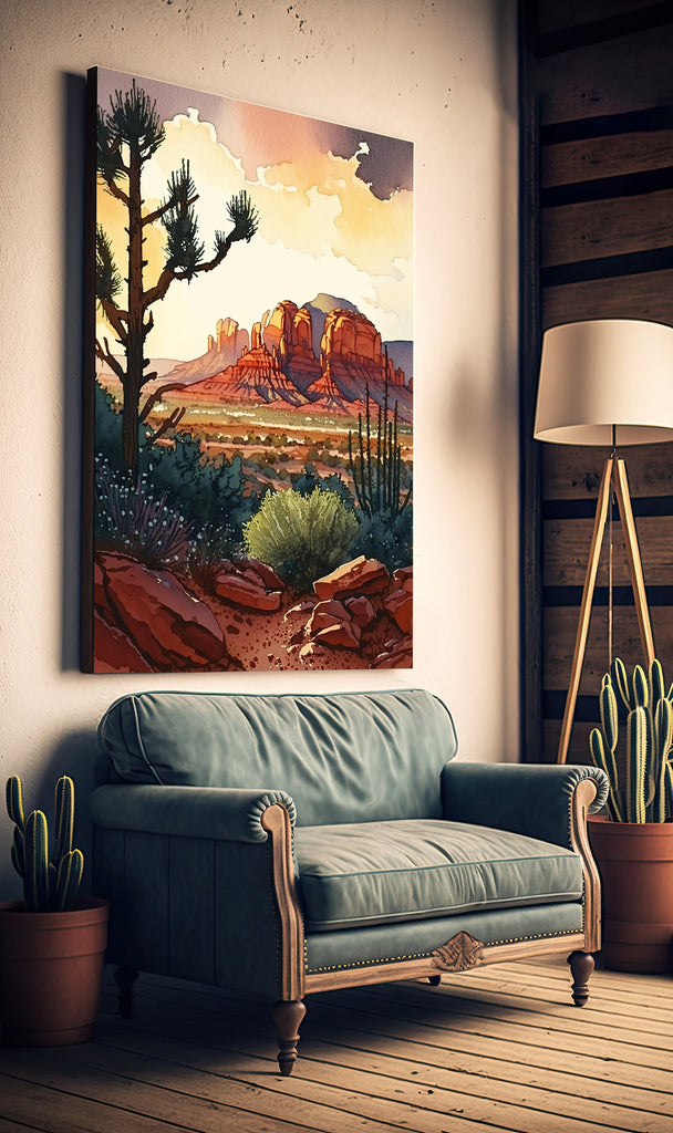 Watercolor Sedona Arizona Sunset Art Print Southwest Wall Art Landscape Gift Desert Home Western Decor