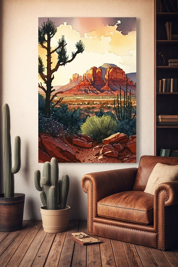 Watercolor Sedona Arizona Sunset Art Print Southwest Wall Art Landscape Gift Desert Home Western Decor