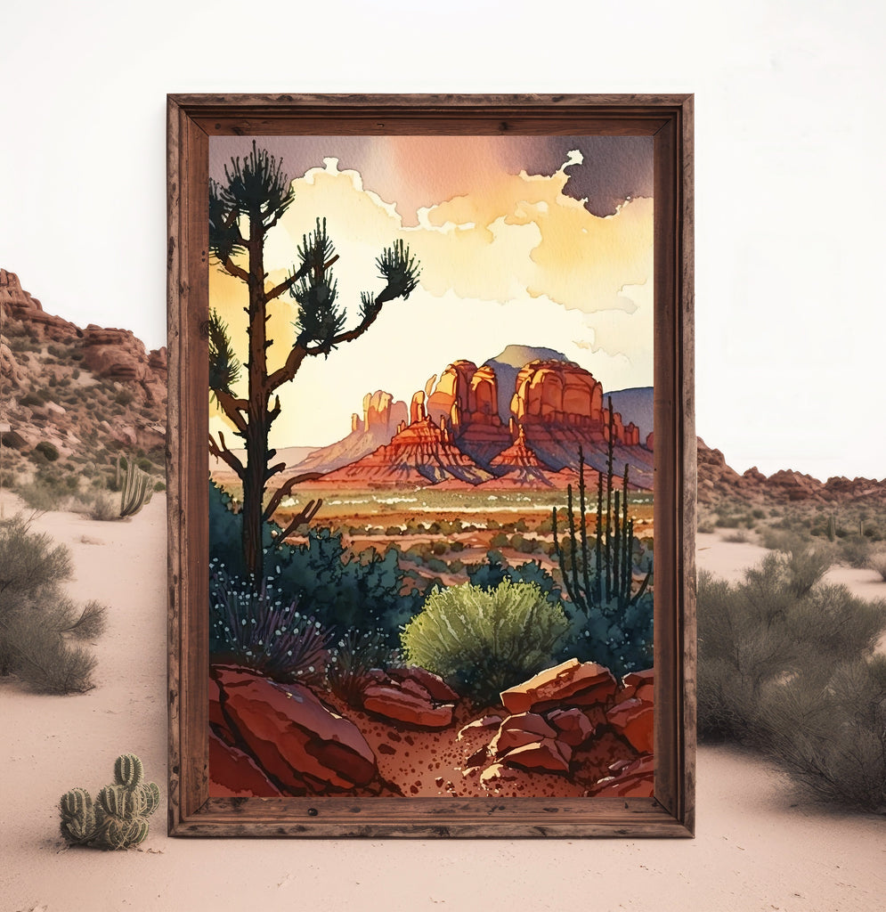 Watercolor Sedona Arizona Sunset Art Print Southwest Wall Art Landscape Gift Desert Home Western Decor