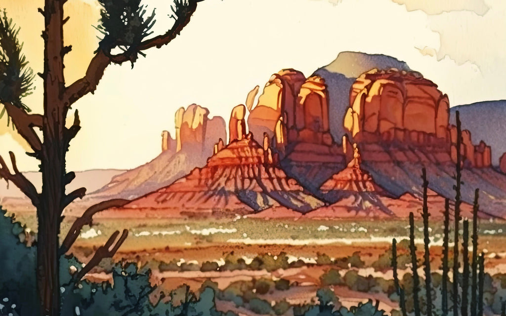 Watercolor Sedona Arizona Sunset Art Print Southwest Wall Art Landscape Gift Desert Home Western Decor