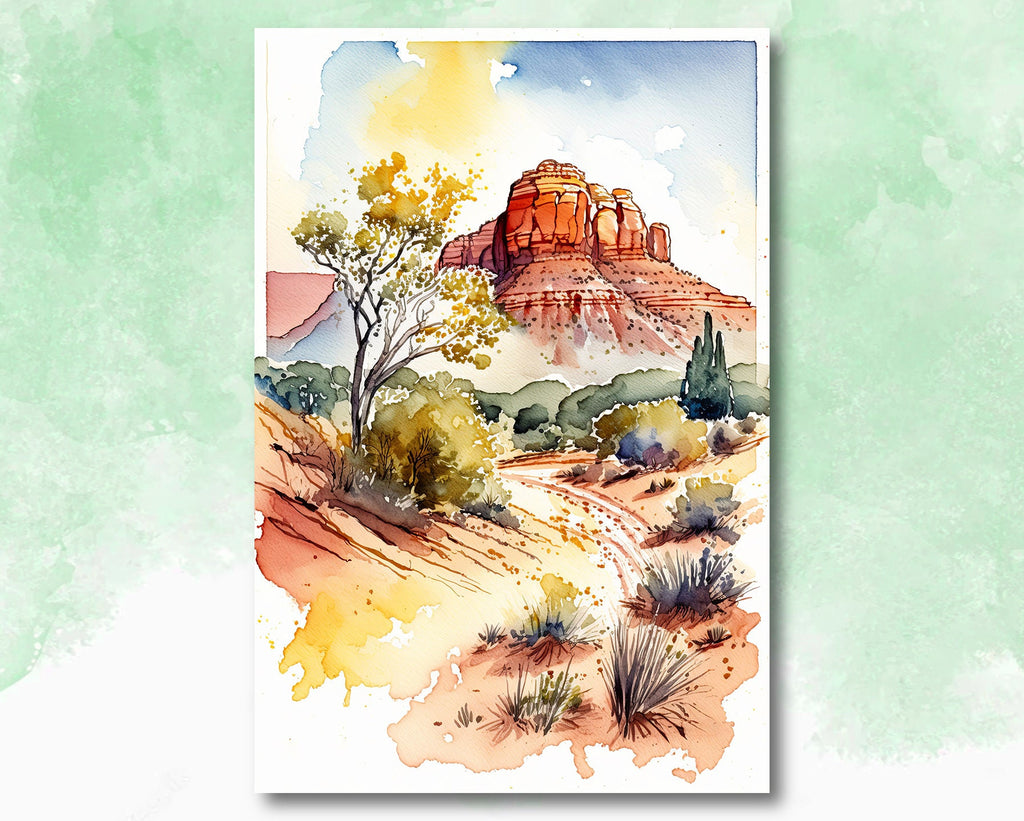 Watercolor Sedona Print Arizona Southwest Wall Art Landscape Art Gift Desert Home Western Decor