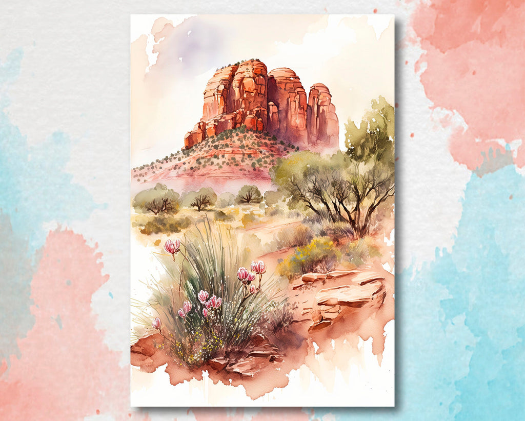 Watercolor Sedona Print Arizona Southwest Wall Art Landscape Art Gift Desert Home Western Decor