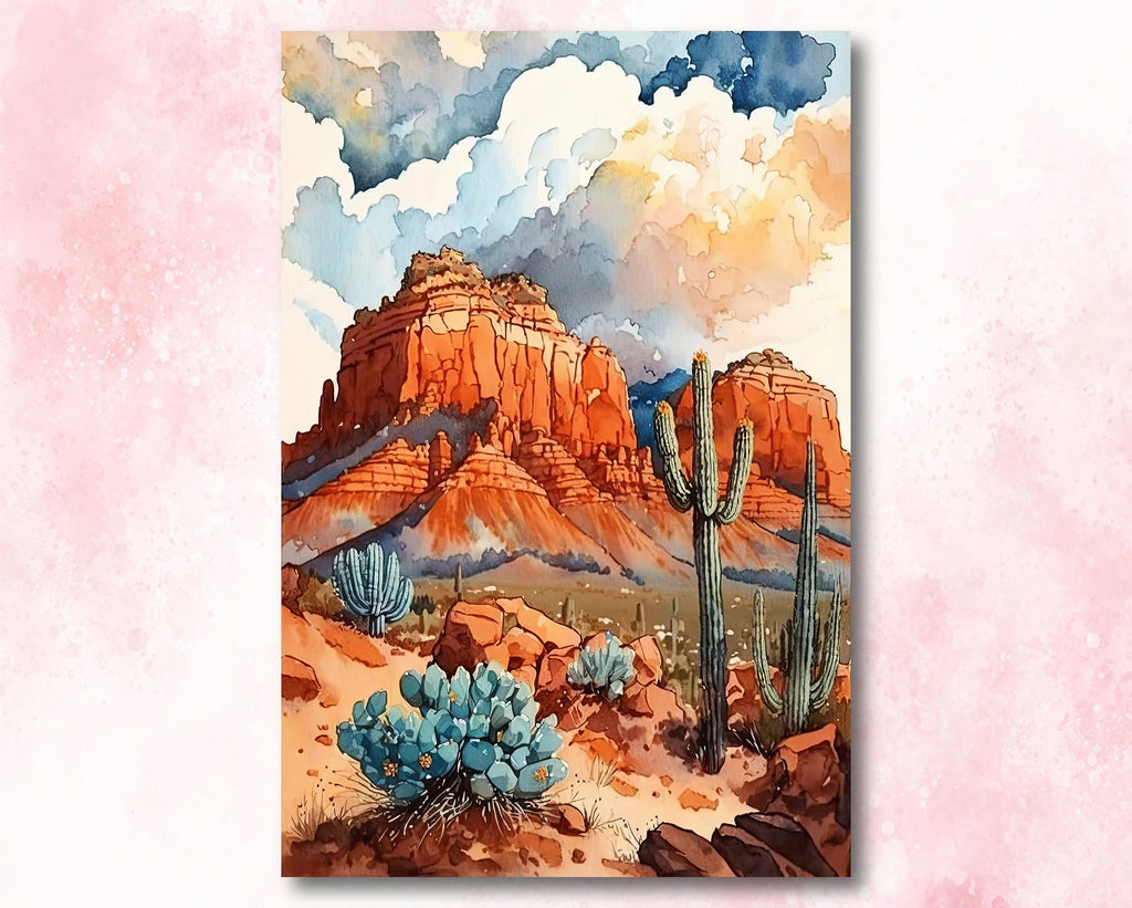 Watercolor Sedona Print Arizona Southwest Wall Art Landscape Art Gift Desert Home Western Decor