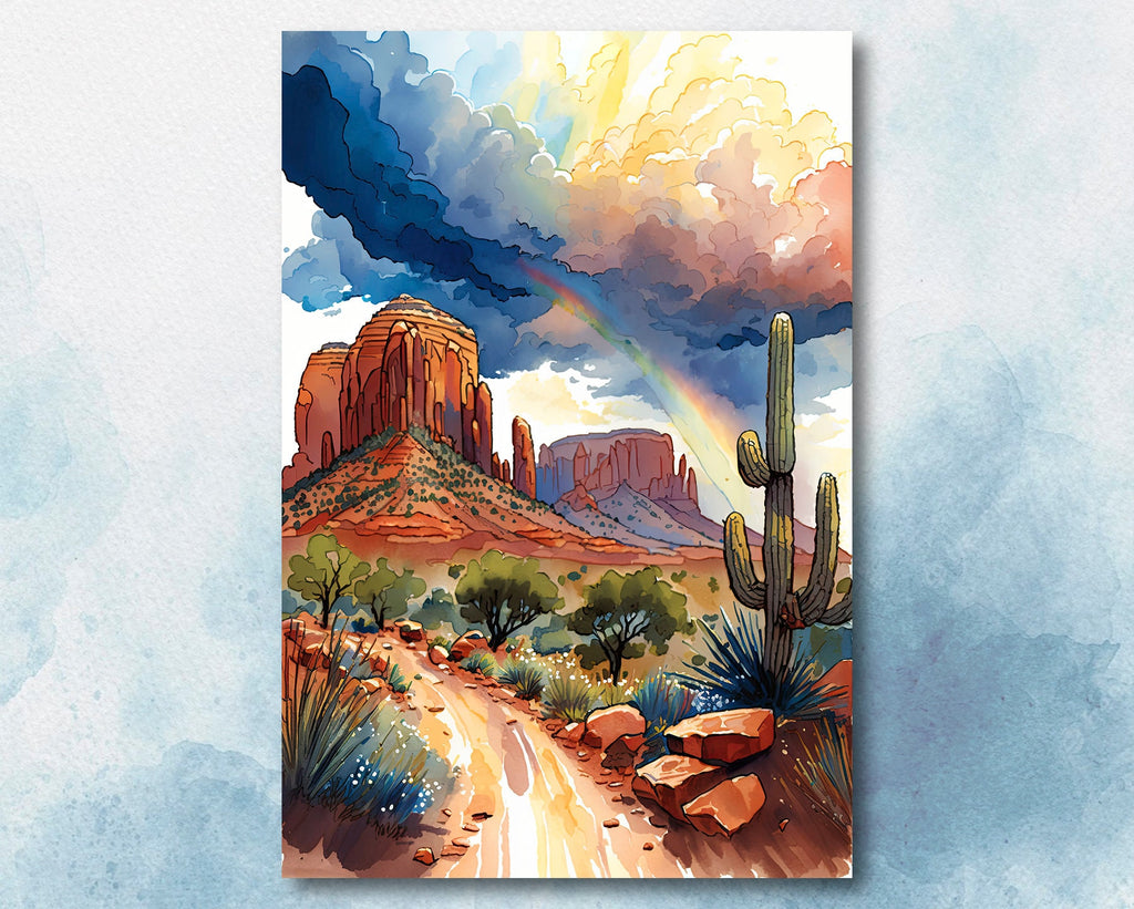 Watercolor Sedona Print Arizona Southwest Rainbow Wall Art Landscape Art Gift Desert Home Western Decor