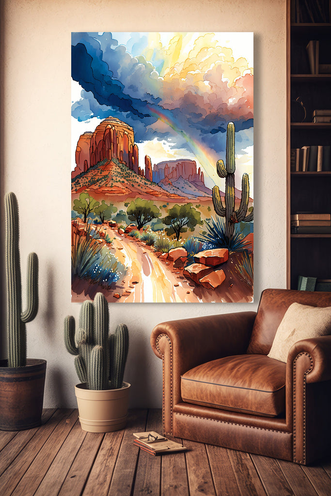 Watercolor Sedona Print Arizona Southwest Rainbow Wall Art Landscape Art Gift Desert Home Western Decor