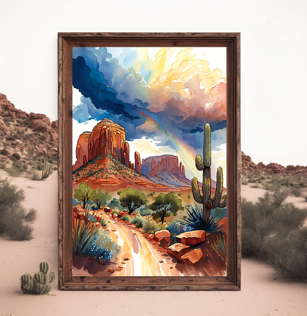 Watercolor Sedona Print Arizona Southwest Rainbow Wall Art Landscape Art Gift Desert Home Western Decor