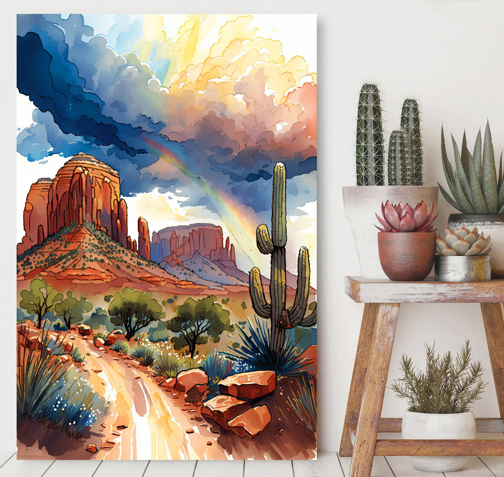 Watercolor Sedona Print Arizona Southwest Rainbow Wall Art Landscape Art Gift Desert Home Western Decor