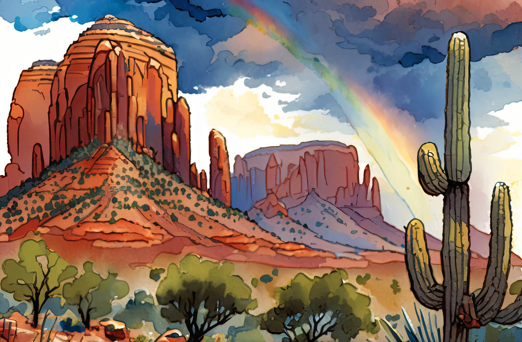 Watercolor Sedona Print Arizona Southwest Rainbow Wall Art Landscape Art Gift Desert Home Western Decor