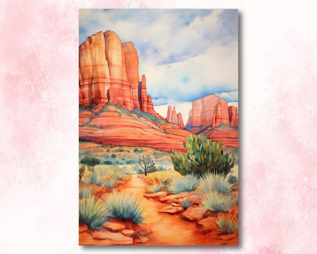 Watercolor Sedona Print Arizona Southwest Rainbow Wall Art Landscape Art Gift Desert Home Western Decor