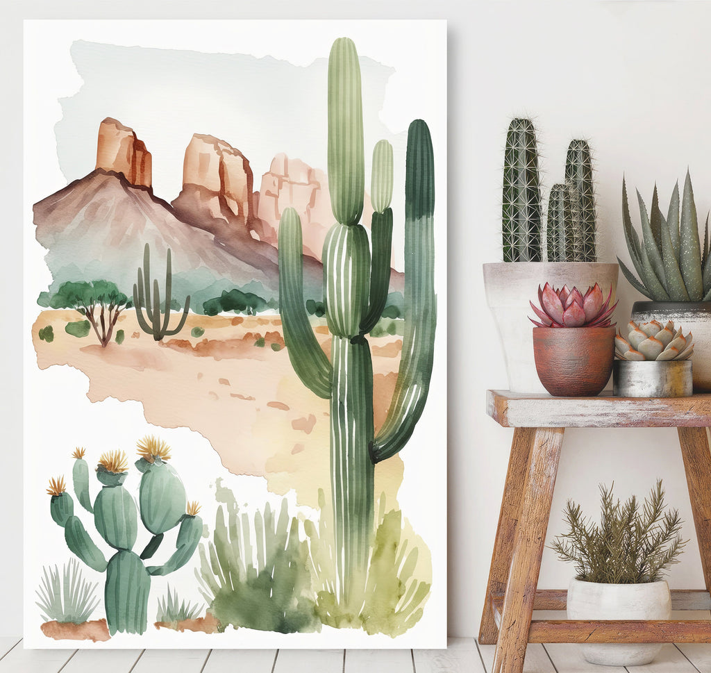 Minimalist Sonoran Desert Cactus Wall Art Southwest Nature Inspired Watercolor Print Western Boho Decor Southwestern Landscape Painting Gift