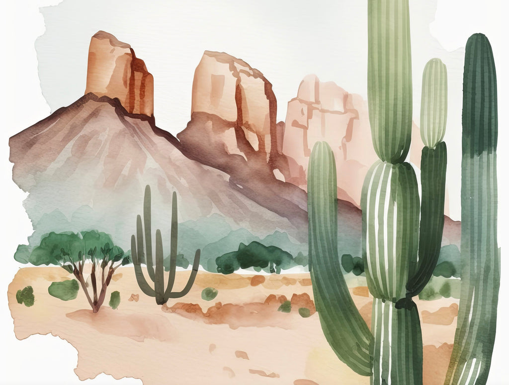 Minimalist Sonoran Desert Cactus Wall Art Southwest Nature Inspired Watercolor Print Western Boho Decor Southwestern Landscape Painting Gift