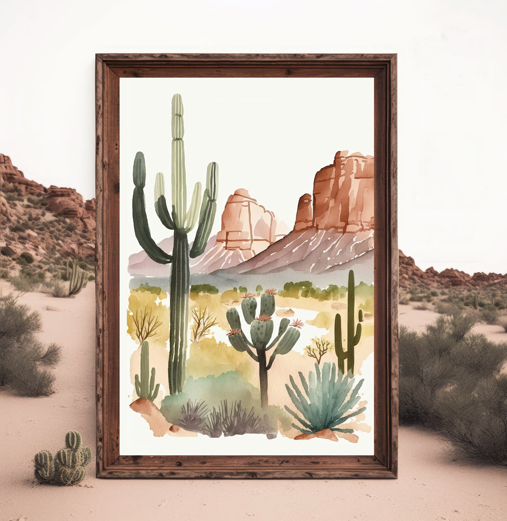 Minimalist Sonoran Desert Cactus Wall Art Southwest Nature Inspired Watercolor Print Western Boho Decor Southwestern Landscape Painting Gift