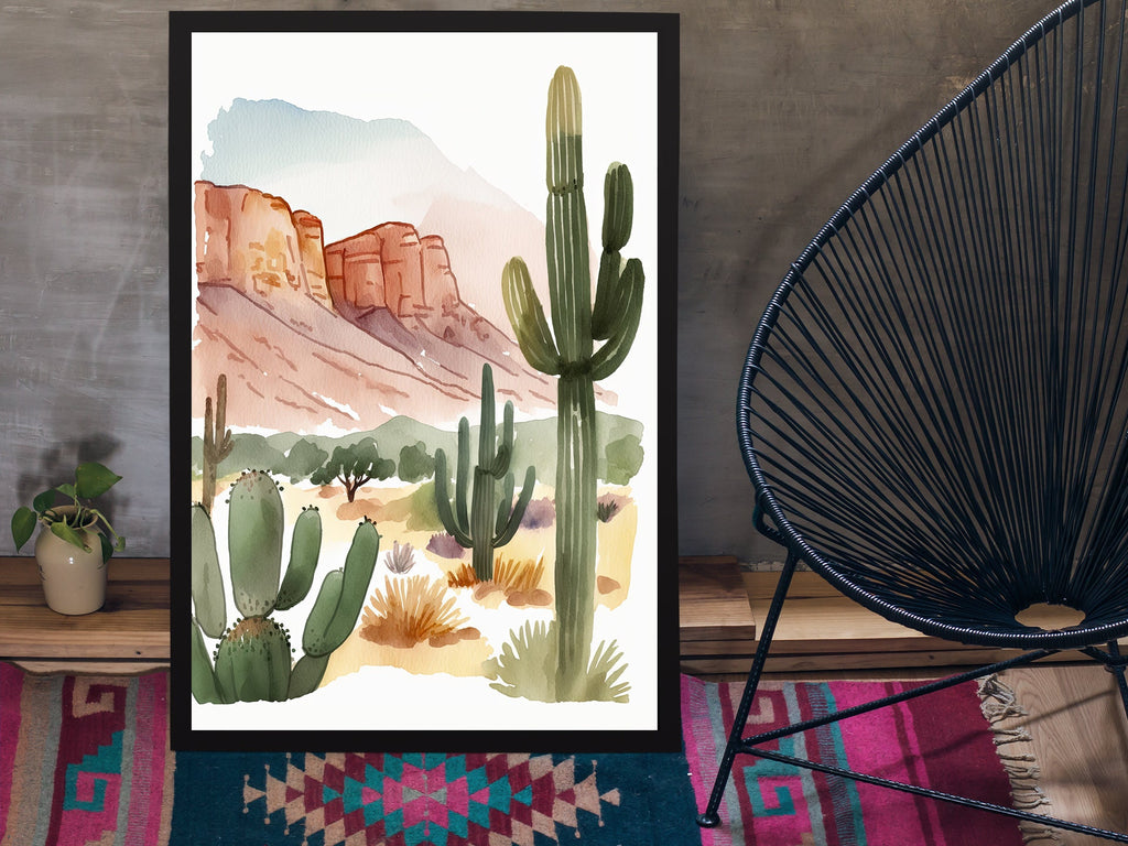 Minimalist Sonoran Desert Cactus Wall Art Southwest Nature Inspired Watercolor Print Western Boho Decor Southwestern Landscape Painting Gift