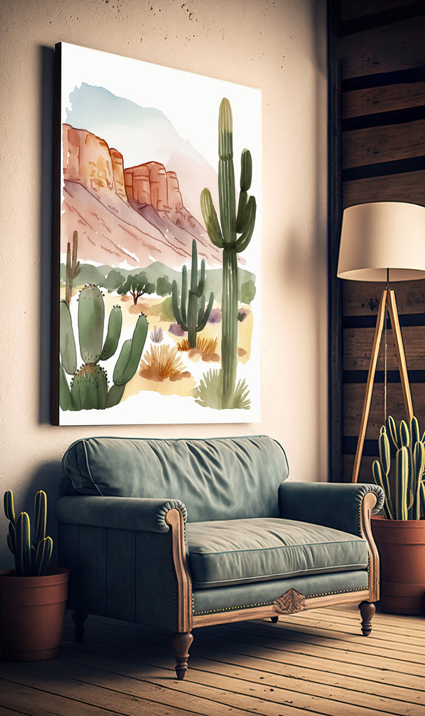 Minimalist Sonoran Desert Cactus Wall Art Southwest Nature Inspired Watercolor Print Western Boho Decor Southwestern Landscape Painting Gift