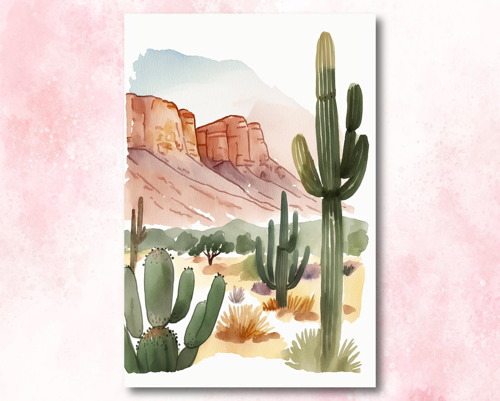 Minimalist Sonoran Desert Cactus Wall Art Southwest Nature Inspired Watercolor Print Western Boho Decor Southwestern Landscape Painting Gift