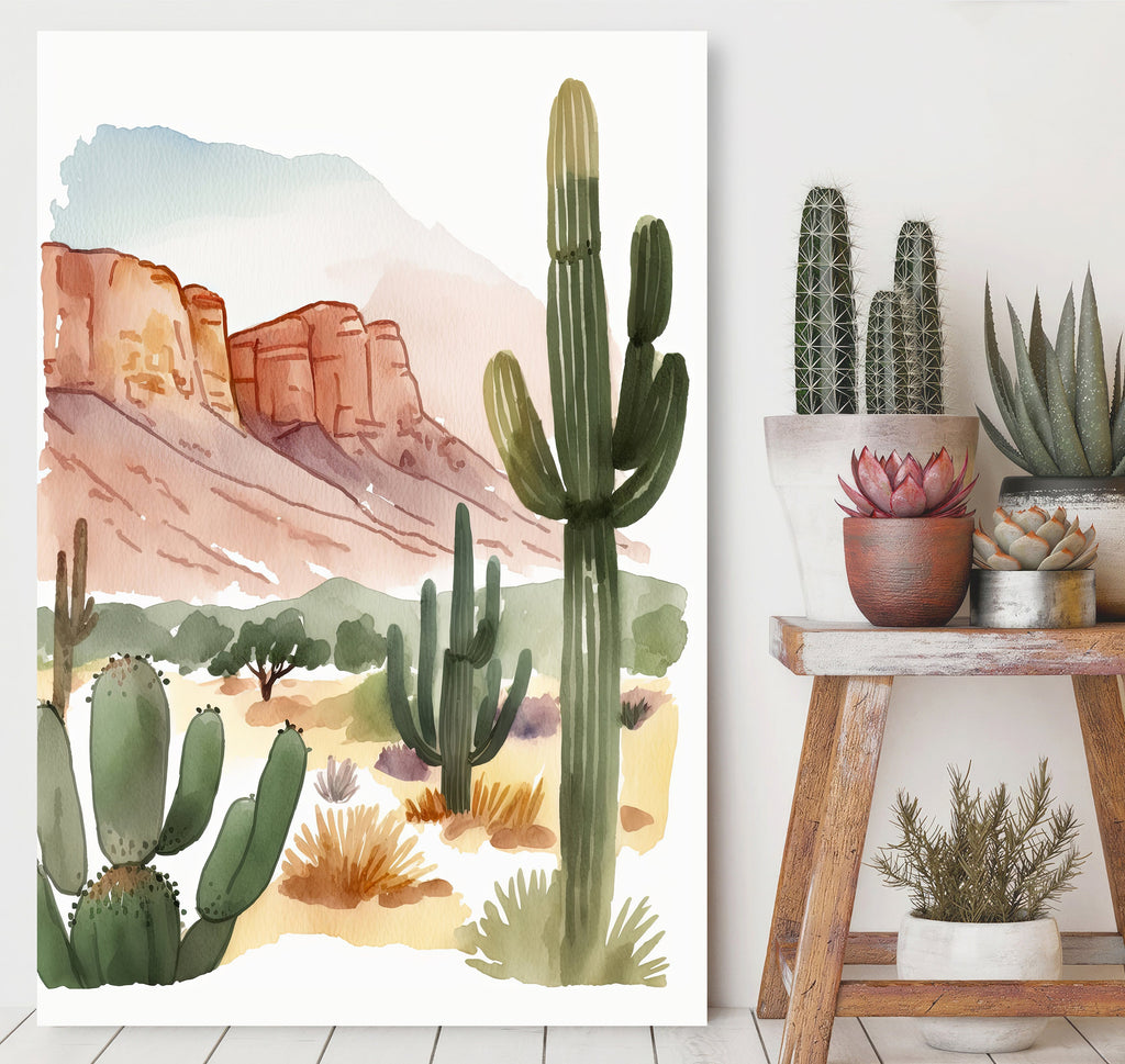 Minimalist Sonoran Desert Cactus Wall Art Southwest Nature Inspired Watercolor Print Western Boho Decor Southwestern Landscape Painting Gift