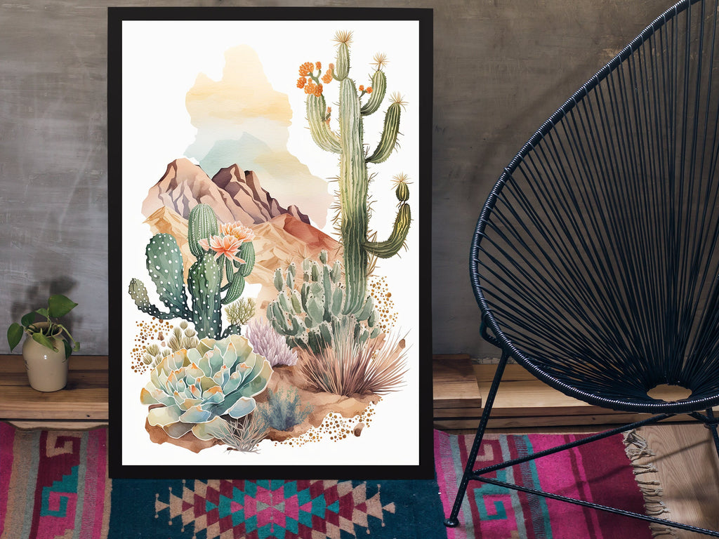 Desert Landscape Print Colorful Watercolor Wall Art Southwest Gift Saguaro Cactus Beautiful Nature Home Decor