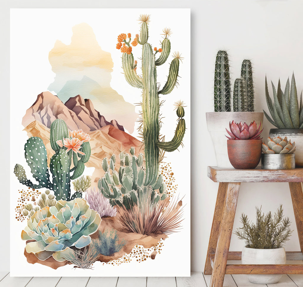 Desert Landscape Print Colorful Watercolor Wall Art Southwest Gift Saguaro Cactus Beautiful Nature Home Decor