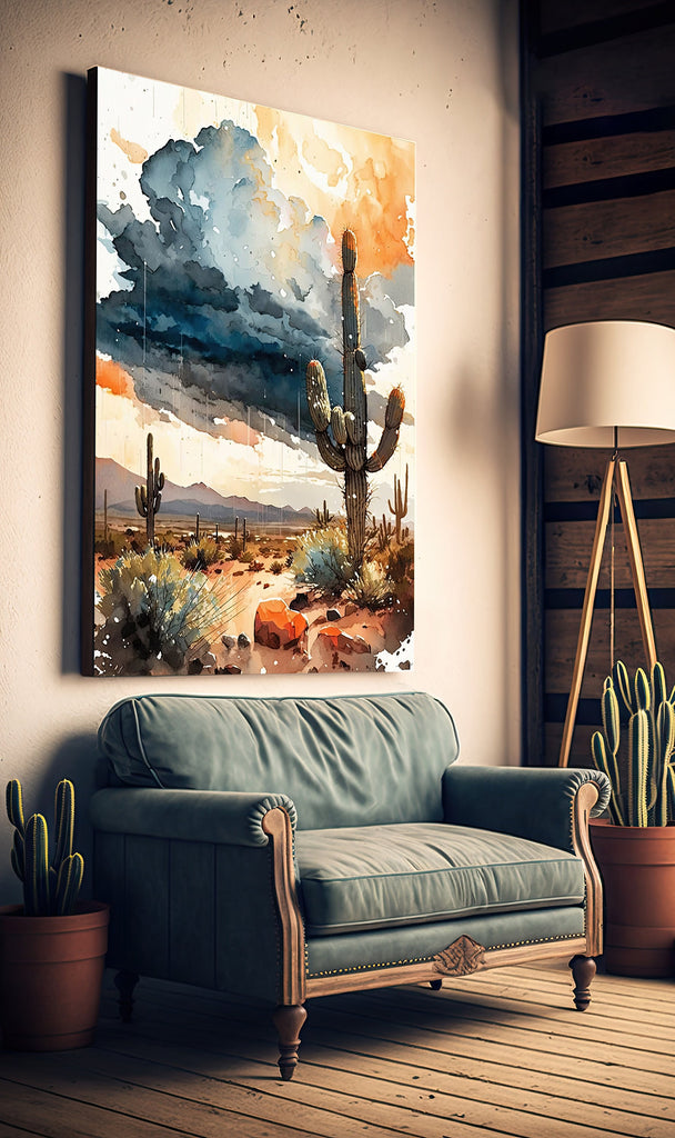 Desert Landscape Print Colorful Rainy Watercolor Wall Art Southwest Gift Saguaro Cactus Beautiful Nature Home Decor