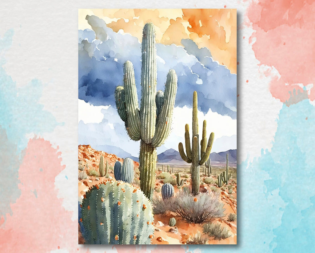 Desert Landscape Print Colorful Watercolor Wall Art Southwest Gift Saguaro Cactus Beautiful Nature Home Decor