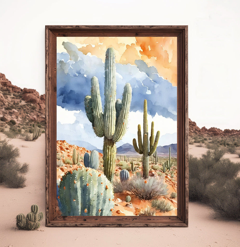 Desert Landscape Print Colorful Watercolor Wall Art Southwest Gift Saguaro Cactus Beautiful Nature Home Decor