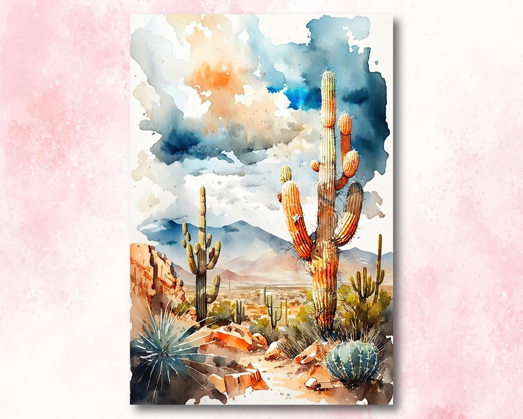 Desert Landscape Print Colorful Watercolor Wall Art Southwest Gift Saguaro Cactus Beautiful Nature Home Decor