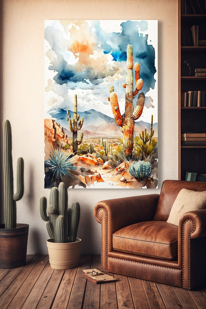 Desert Landscape Print Colorful Watercolor Wall Art Southwest Gift Saguaro Cactus Beautiful Nature Home Decor