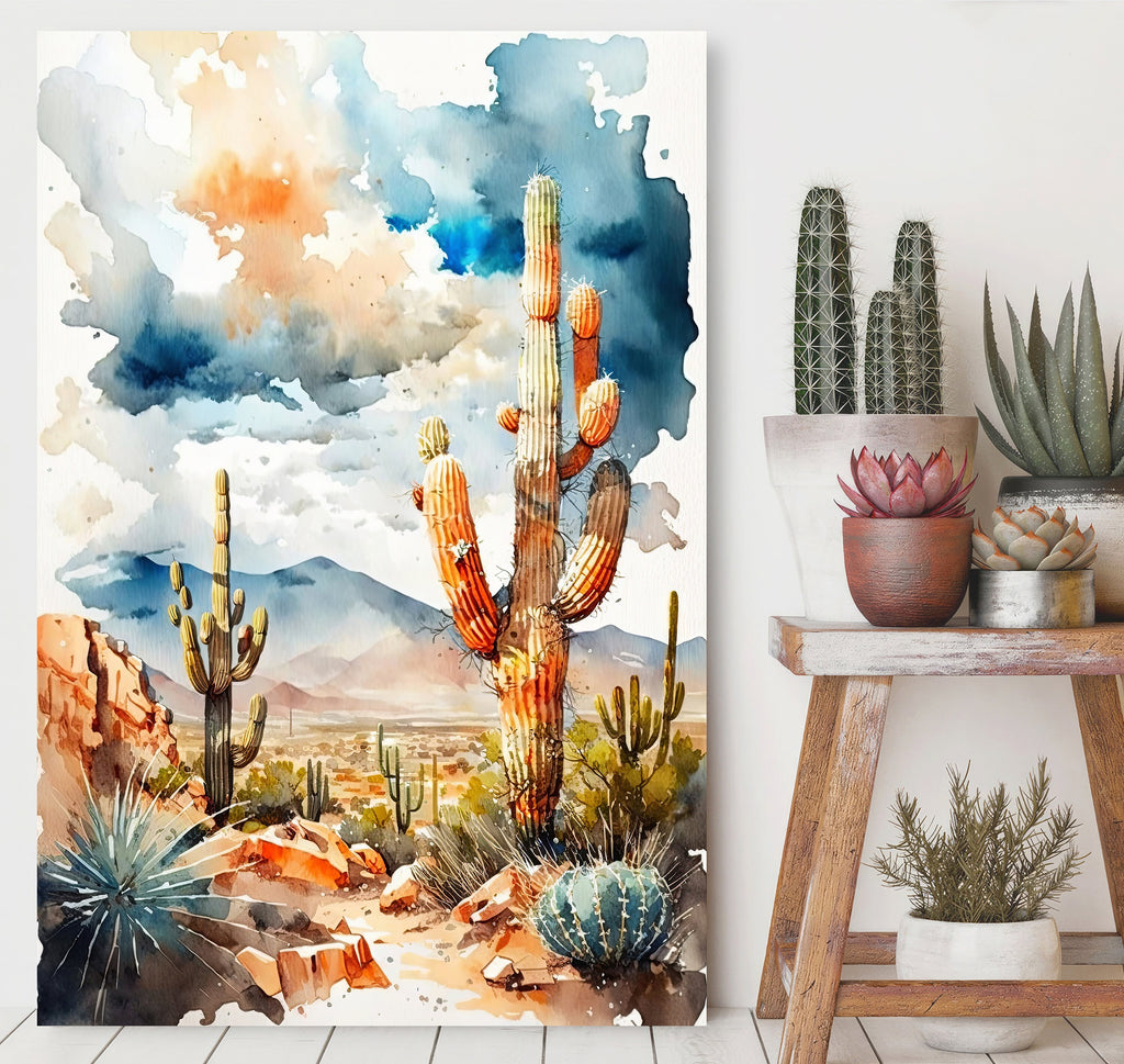 Desert Landscape Print Colorful Watercolor Wall Art Southwest Gift Saguaro Cactus Beautiful Nature Home Decor